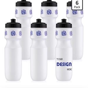 Customizable White Sports Water Bottle Set - Pink Accent (6 Pack)